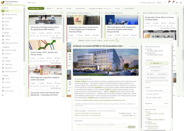 Captura de pantalla Antara Mussol dashboard menu y peek view